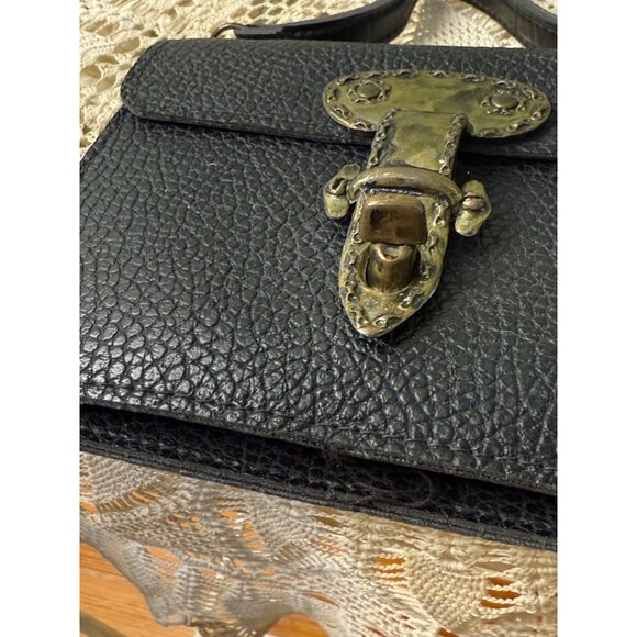 Vintage 60s Mini Black Pebble Leather Purse Escutcheon Clasp - Picture 6 of 16